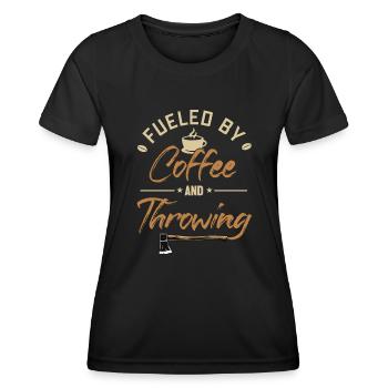 Alimenté par le café et le lancer de hache Lancer de hache - T-shirt sport Femme - noir - Devant - AI Model Female 172 light (172cm)