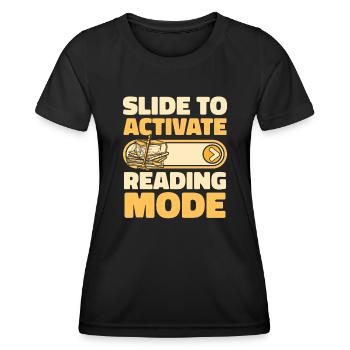 Schieben Sie, um den Lesemodus „Universitätsrecht“ zu aktivieren - Frauen Funktions-T-Shirt - Schwarz - Vorne - AI Model Female 172 light (172cm)
