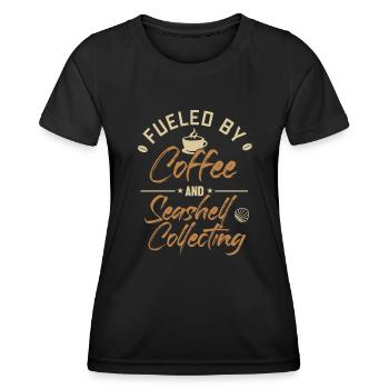 Alimenté par le café et les coquillages Collecte de coquillages - T-shirt sport Femme - noir - Devant - AI Model Female 172 light (172cm)