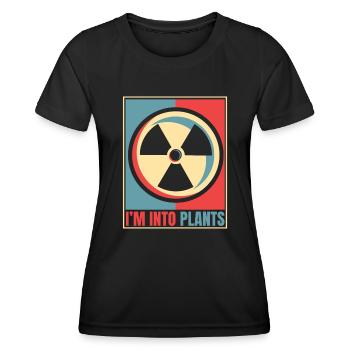 Je m’intéresse aux centrales, à l’énergie, à l’uranium, à l’exploitation nucléaire, - T-shirt sport Femme - noir - Devant - AI Model Female 172 light (172cm)