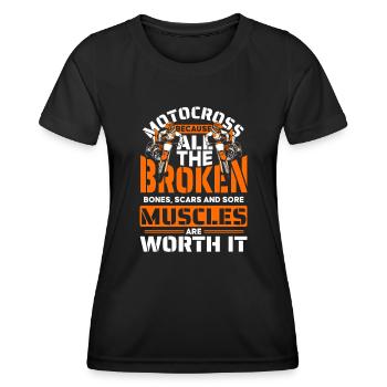 Because It's Worth It Supermoto Motorcycle Racing - Women's Functional T-Shirt - black - Front - AI Model Female 172 light (172cm)