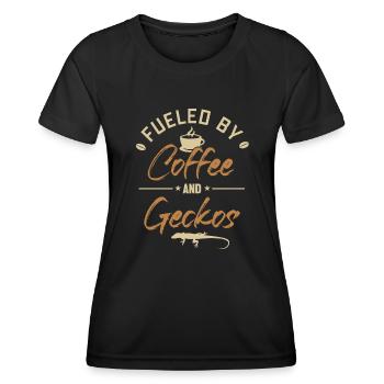 Alimenté par le café et les geckos Gekkota à crête - T-shirt sport Femme - noir - Devant - AI Model Female 172 light (172cm)