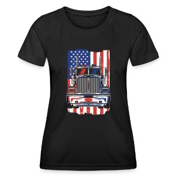 Truck American Flag Trucker Truckie Legends Truck - Women's Functional T-Shirt - black - Front - AI Model Female 172 light (172cm)