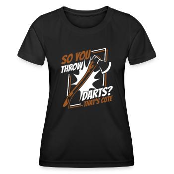 So wirfst du Darts, das ist ein süßes Axtwurfspiel - Frauen Funktions-T-Shirt - Schwarz - Vorne - AI Model Female 172 light (172cm)
