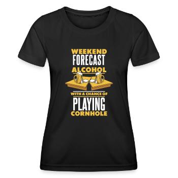 Alcool avec chance de jouer au jeu de cornhole - T-shirt sport Femme - noir - Devant - AI Model Female 172 light (172cm)