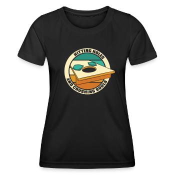 Löcher treffen und Seelenbretter zerquetschen Sitzsack - Frauen Funktions-T-Shirt - Schwarz - Vorne - AI Model Female 172 light (172cm)