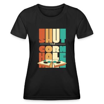 Fermez votre cornhole Plateaux de jeu Sac de haricots Cornhole - T-shirt sport Femme - noir - Devant - AI Model Female 172 light (172cm)