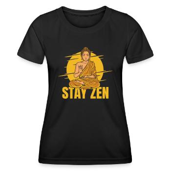Stay Zen Buddhist Statue Symbol Priester Buddhismus - Frauen Funktions-T-Shirt - Schwarz - Vorne - AI Model Female 172 light (172cm)