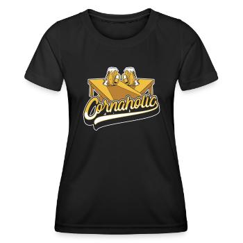 Cornaholic Spielbretter Sitzsack Professional - Frauen Funktions-T-Shirt - Schwarz - Vorne - AI Model Female 172 light (172cm)