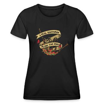 Un vrai Écossais joue de la cornemuse Blowpipe Player - T-shirt sport Femme - noir - Devant - AI Model Female 172 light (172cm)