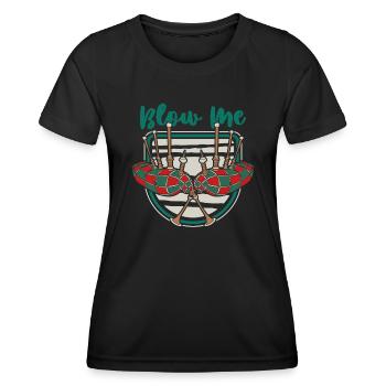 Blow Me Dudelsack Unterricht Blasrohr Great Highland - Frauen Funktions-T-Shirt - Schwarz - Vorne - AI Model Female 172 light (172cm)