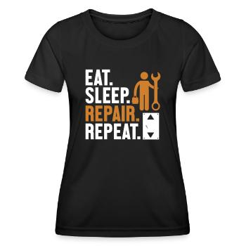 Eat Sleep Repair Repeat Inspector Repair Elevator - Women's Functional T-Shirt - black - Front - AI Model Female 172 light (172cm)