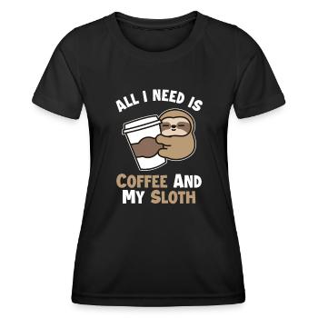 Coffee and my Sloth Pilosa Folivora - Women's Functional T-Shirt - black - Front - AI Model Female 172 light (172cm)
