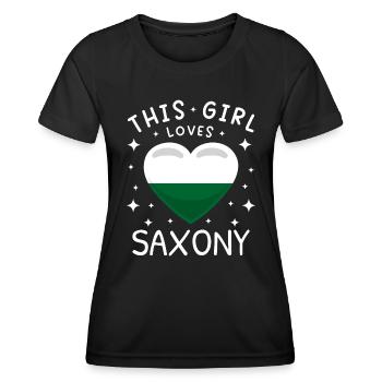 Drapeau de Saxe Drapeau saxon Ossi Holiday SN - T-shirt sport Femme - noir - Devant - AI Model Female 172 light (172cm)