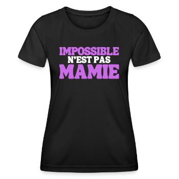 Cadeau Rigolo Impossible n'est pas Mamie - T-shirt sport Femme - noir - Devant - AI Model Female 172 light (172cm)