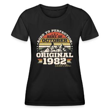 Octobre 1982 Cadeau d’anniversaire de naissance - T-shirt sport Femme - noir - Devant - AI Model Female 172 light (172cm)