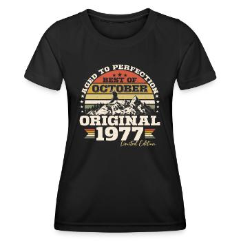 Octobre 1977 Cadeau d’anniversaire de naissance - T-shirt sport Femme - noir - Devant - AI Model Female 172 light (172cm)