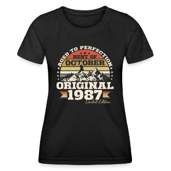 Octobre 1987 Cadeau d’anniversaire de naissance - T-shirt sport Femme - noir - Devant - AI Model Female 172 light (172cm)
