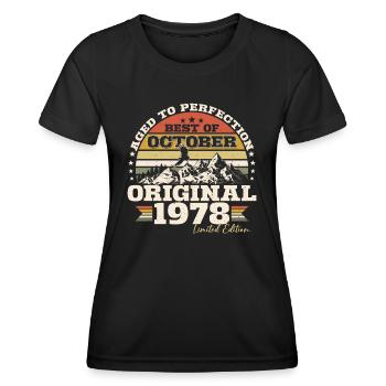 Octobre 1978 Cadeau d’anniversaire de naissance - T-shirt sport Femme - noir - Devant - AI Model Female 172 light (172cm)