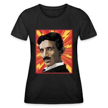 Nicola Tesla Popart - Frauen Funktions-T-Shirt - Schwarz - Vorne - AI Model Female 172 light (172cm)
