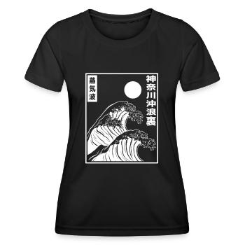 Vaporwave Synthwave Retro Big Wave Japan Style Art - Women's Functional T-Shirt - black - Front - AI Model Female 172 light (172cm)