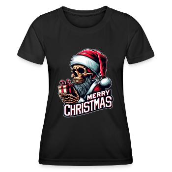 Spooky Santa Claus Skull with Parcel - Women's Functional T-Shirt - black - Front - AI Model Female 172 light (172cm)