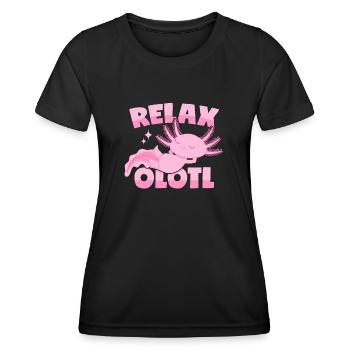Relaxender Axolotl Wortwitz: Relaxolotl - Frauen Funktions-T-Shirt - Schwarz - Vorne - AI Model Female 172 light (172cm)