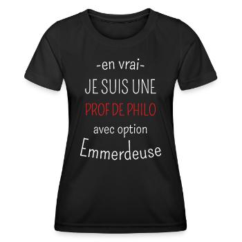 Prof de Philo Avec Option Emmerdeuse - T-shirt sport Femme - noir - Devant - AI Model Female 172 light (172cm)