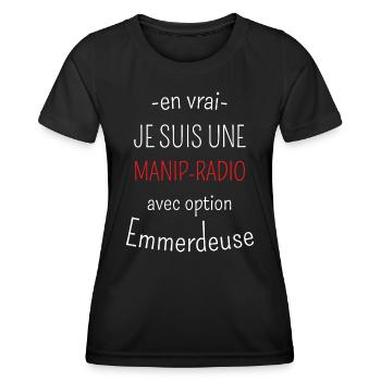 Manip Radio avec option emmerdeuse - T-shirt sport Femme - noir - Devant - AI Model Female 172 light (172cm)