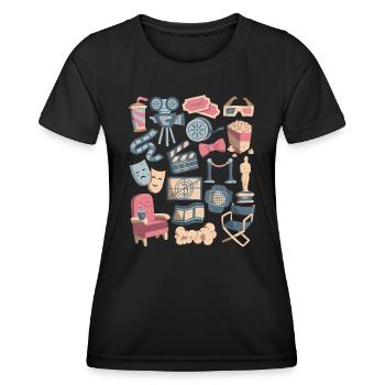 Kino - Filme, Leinwand, Popcorn - Frauen Funktions-T-Shirt - Schwarz - Vorne - AI Model Female 172 light (172cm)