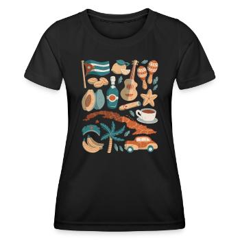Cuba Doodle Havana Cigar Rum Caribbean Rumba - Women's Functional T-Shirt - black - Front - AI Model Female 172 light (172cm)