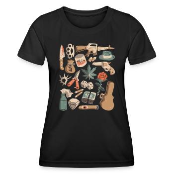 Mafia, crimes, gangsters, argent de protection, trafic de drogue - T-shirt sport Femme - noir - Devant - AI Model Female 172 light (172cm)
