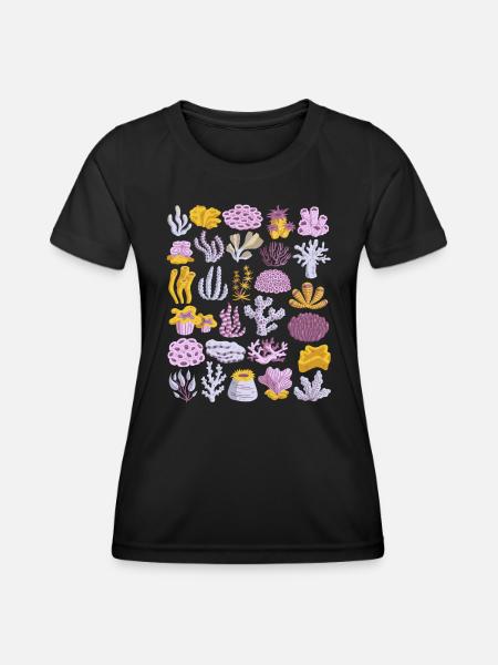 Korallen Doodle Korallenriff Meer Wasser Riff - Frauen Funktions-T-Shirt - Schwarz