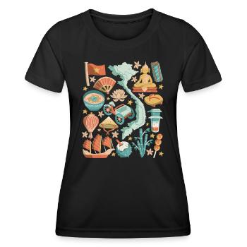 Vietnam Doodles Asia Hanoi Saigon Pho Banh Mi - T-shirt sport Femme - noir - Devant - AI Model Female 172 light (172cm)