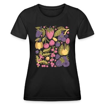 Beeren: Erdbeeren, Himbeeren, Blaubeeren, Kirschen - Frauen Funktions-T-Shirt - Schwarz - Vorne - AI Model Female 172 light (172cm)