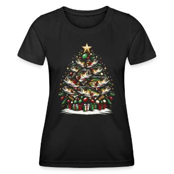 Barsche Angeln Weihnachtsbaum - Frauen Funktions-T-Shirt - Schwarz - Vorne - AI Model Female 172 light (172cm)