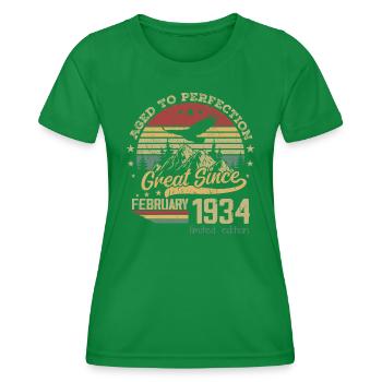 90 years old Aged to Perfection born in February 1934 - Women's Functional T-Shirt - kelly green - Front - AI Model Female 172 dark (172cm)