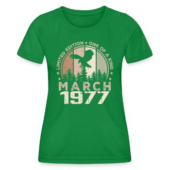 Incomparable since March 1977, 47th Anniversary - Women's Functional T-Shirt - kelly green - Front - AI Model Female 172 dark (172cm)