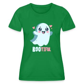 Geister-Wortwitz - Bootiful - Buh! - Frauen Funktions-T-Shirt - Kelly Green - Vorne - AI Model Female 172 dark (172cm)