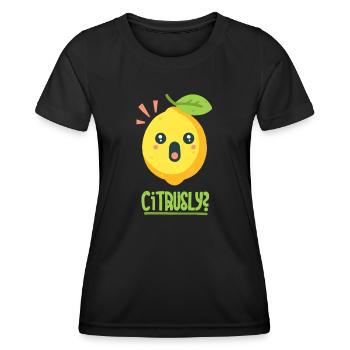 Jeu de mots sur les agrumes - T-shirt sport Femme - noir - Devant - AI Model Female 172 light (172cm)
