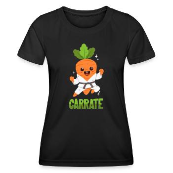 Karaté Carotte - Jeu de mots - T-shirt sport Femme - noir - Devant - AI Model Female 172 light (172cm)