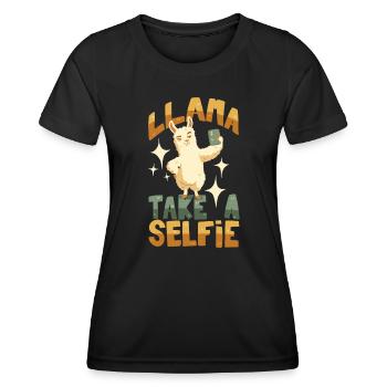 Lama prend un selfie - T-shirt sport Femme - noir - Devant - AI Model Female 172 light (172cm)