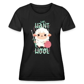 We want wool - Women's Functional T-Shirt - black - Front - AI Model Female 172 light (172cm)