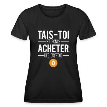 Acheter des cryptos humour bitcoin millionnaire - T-shirt sport Femme - noir - Devant - AI Model Female 172 light (172cm)