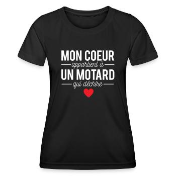Mon coeur appartient à un motard qui déchire moto - T-shirt sport Femme - noir - Devant - AI Model Female 172 light (172cm)