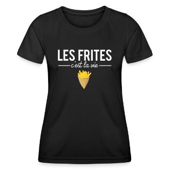 Les frites c'est la vie cadeau humour patate - T-shirt sport Femme - noir - Devant - AI Model Female 172 light (172cm)
