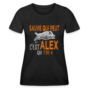 c'est Alex qui tire Cadeau Humour Chasse Chasseur - T-shirt sport Femme - noir - Devant - AI Model Female 172 light (172cm)