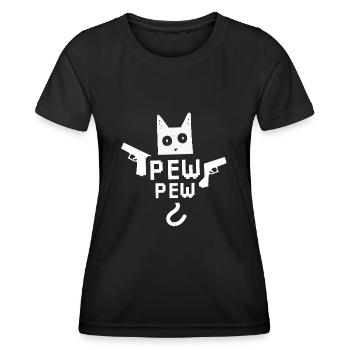 Pew Pew Cat Meme Katze - Frauen Funktions-T-Shirt - Schwarz - Vorne - AI Model Female 172 light (172cm)