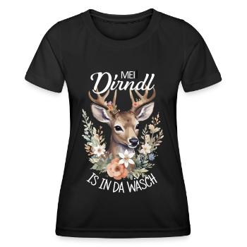 Mei Dirndl is in da Wäsch Trachtenshirt Madl - Frauen Funktions-T-Shirt - Schwarz - Vorne - AI Model Female 172 light (172cm)