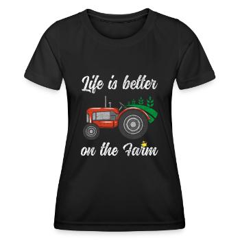 La vie est meilleure à la ferme Drôle de tracteur Poulet - T-shirt sport Femme - noir - Devant - AI Model Female 172 light (172cm)